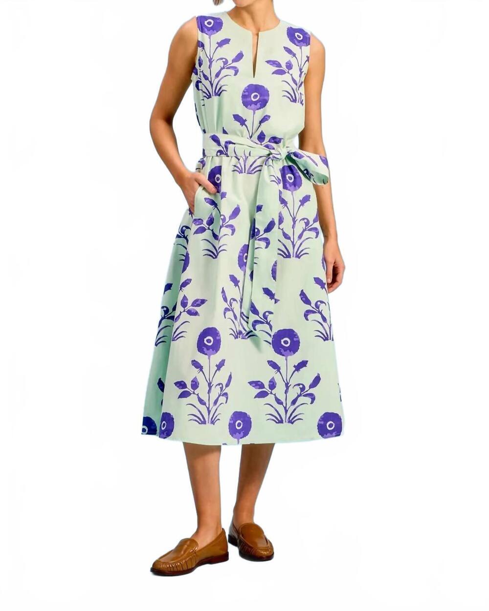 NEW LIVRO annie v-neck midi dress in poppy (light green with pruple flowers)